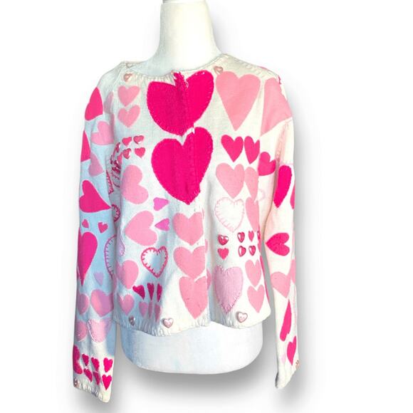 Michael Simon Sweaters - Vintage 1996 Michael Simon Heart Sweater Pink Red Button Crewneck Cardigan